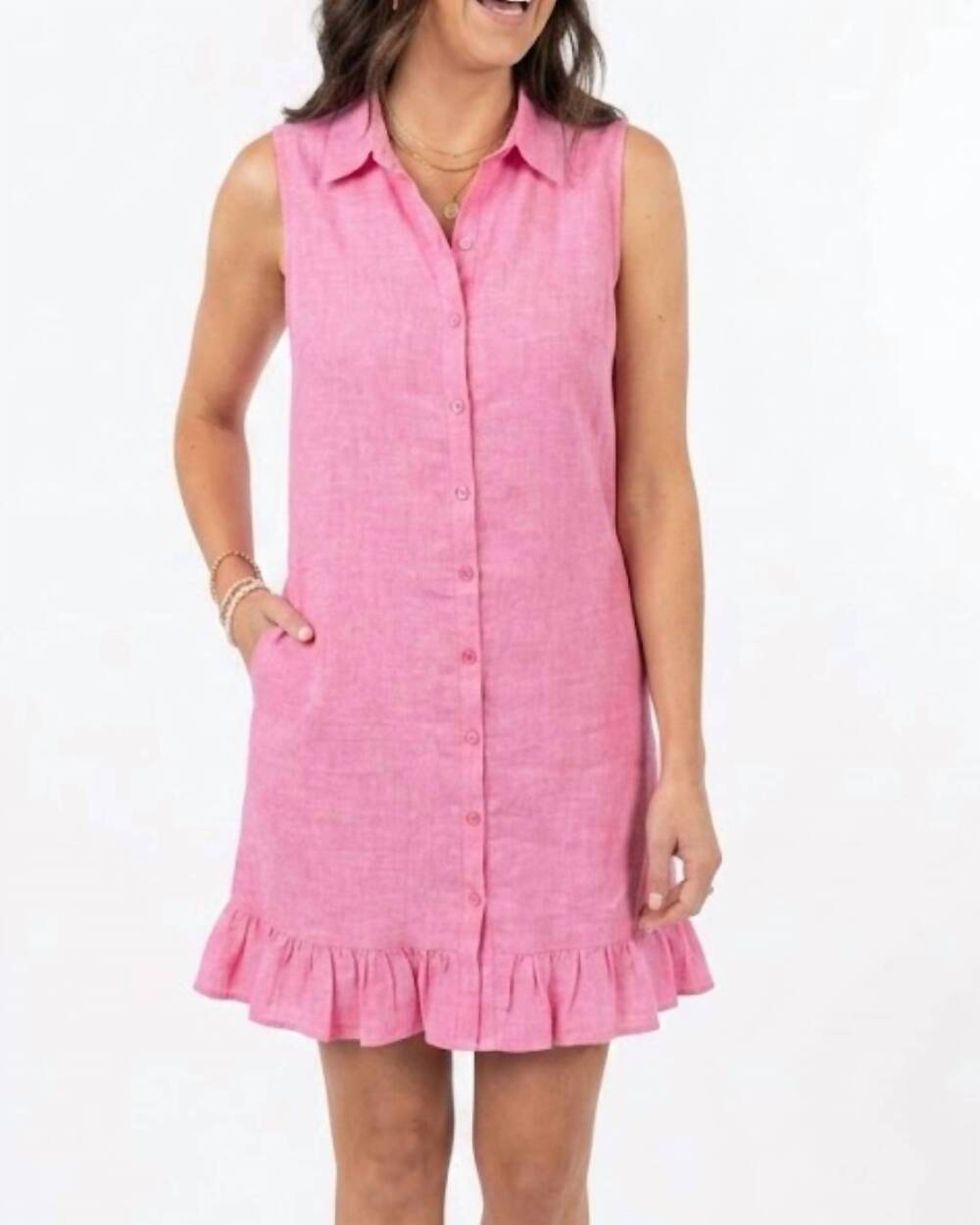 NEW PURE AMICI sleeveless ruffle dress in petal